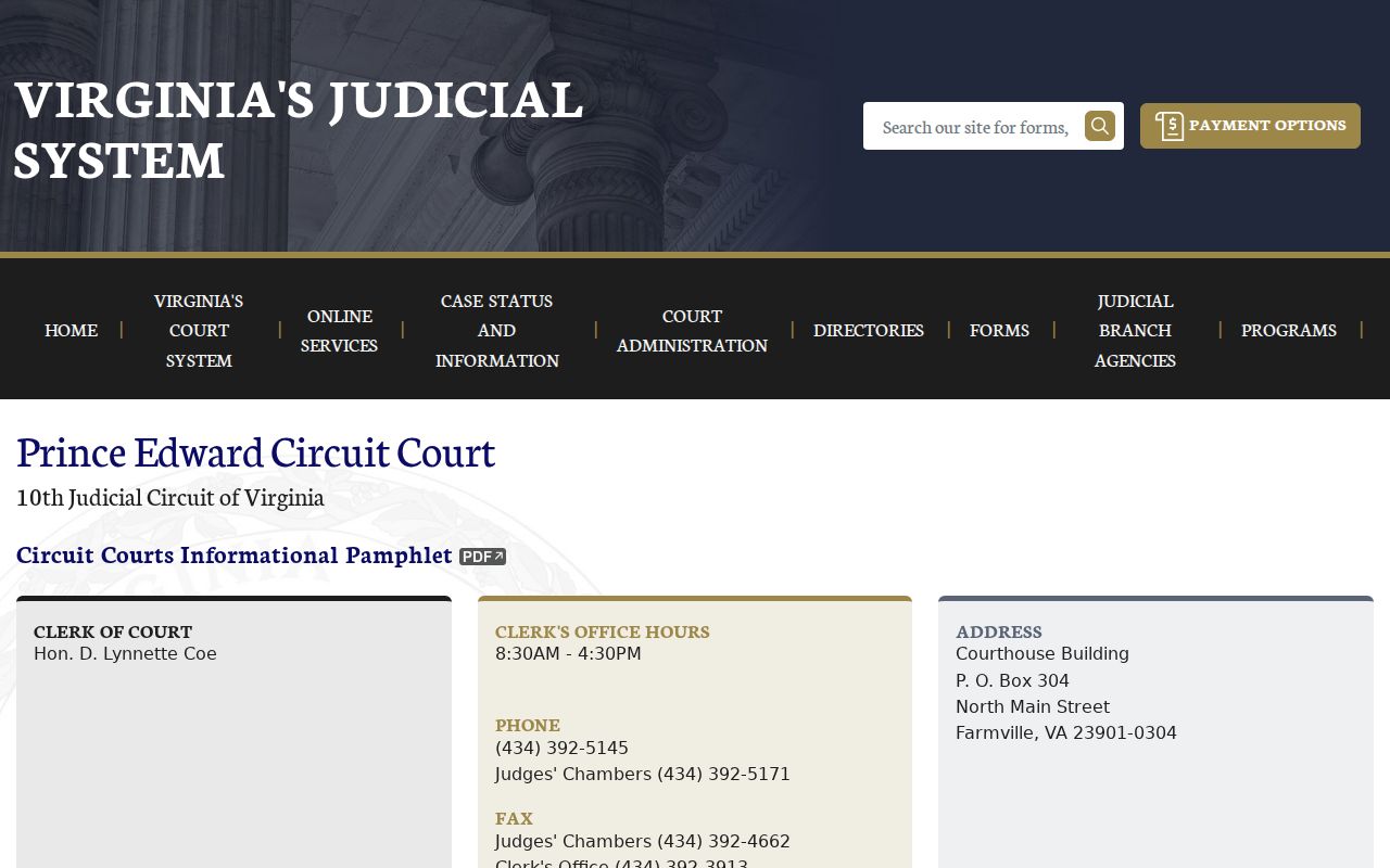 Prince Edward Circuit Court clerk and felony case information