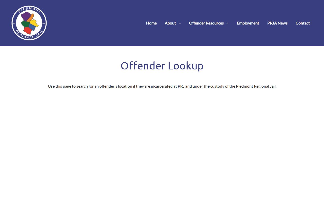 Prince Edward County arrest warrant records: jail custody lookup interface