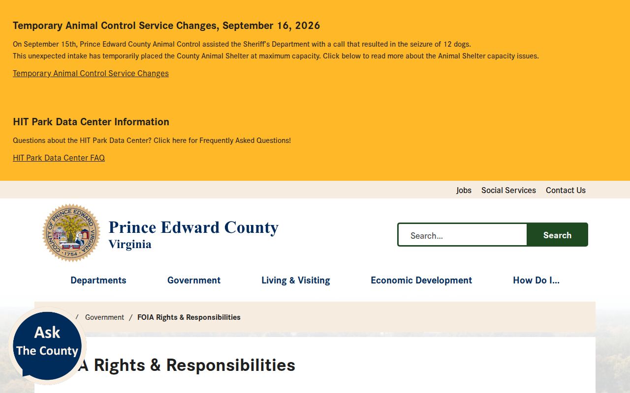 Prince Edward County warrant records: county FOIA request information